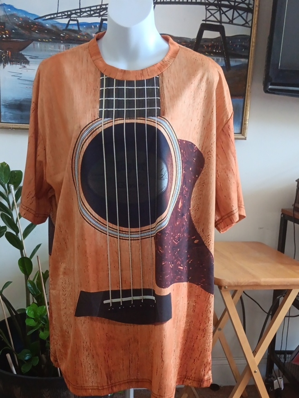 Retro Acoustic Guitar Tee  P2P 25" L 32" 3XL